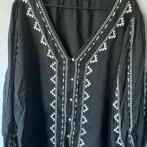 Old Navy Black Blouse with White Embroidery